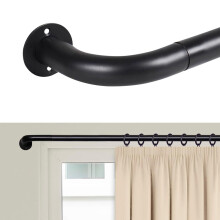 (Blackout Matt Black, 120-210 cm (48" - 83" In)) Metal Curtain Pole & Hold Backs Extendable Curtain Pole 28mm with Curtain Rings Finials Brackets Rod Fittings OR Curtain Holdback Pair
