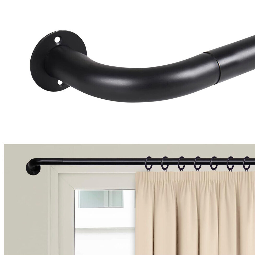 (Blackout Matt Black, 120-210 cm (48" - 83" In)) Metal Curtain Pole & Hold Backs Extendable Curtain Pole 28mm with Curtain Rings Finials Brackets Rod