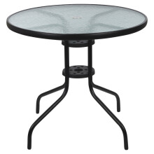 Round Black Metal & Decorative Glass Garden Patio Bistro Side Table
