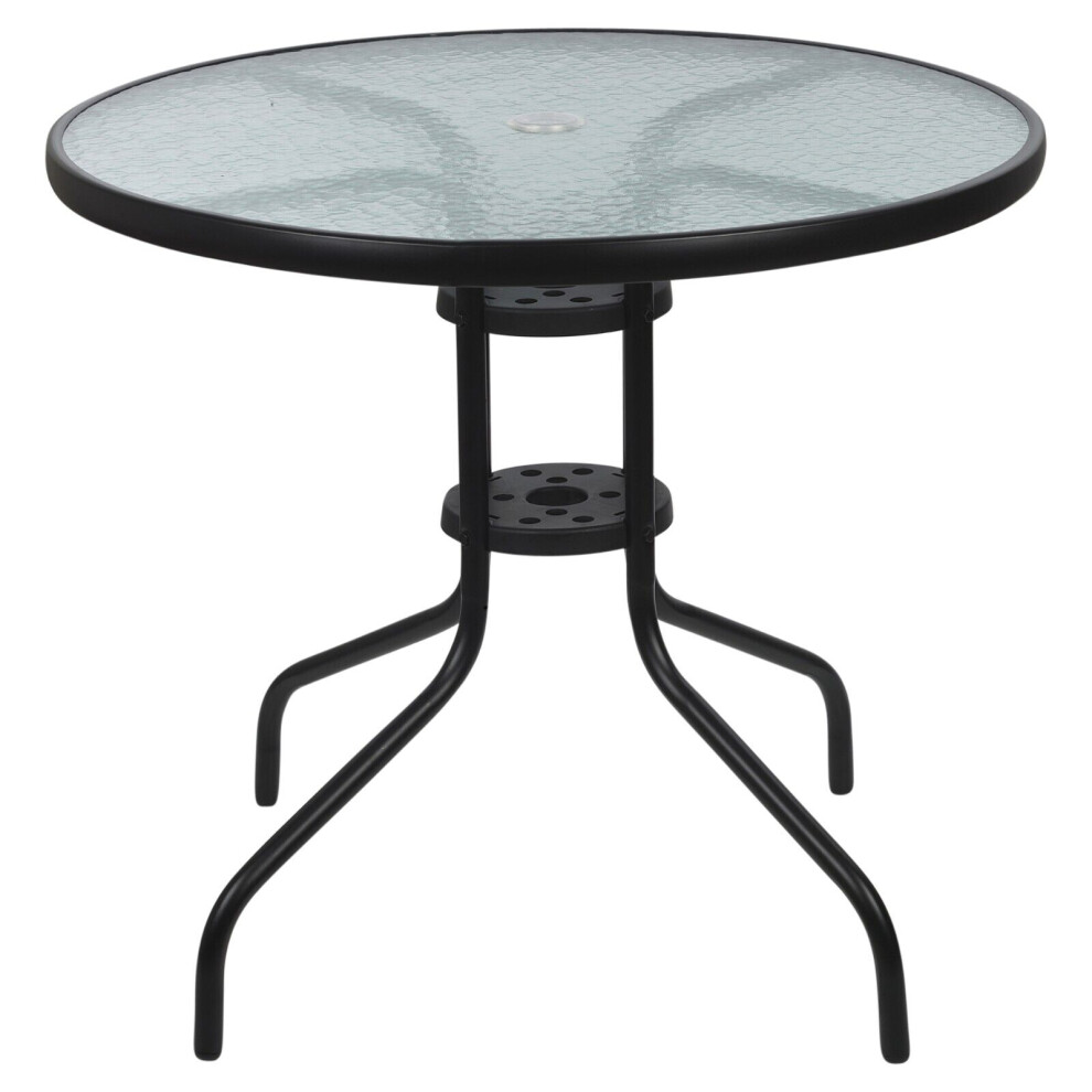 Round Black Metal & Decorative Glass Garden Patio Bistro Side Table