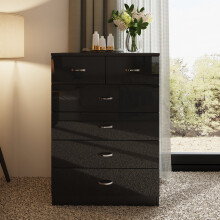 (Black) 6 Drawer Chest Of Drawers High Gloss