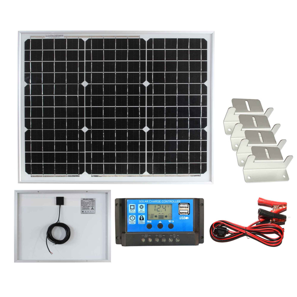 (30w Mono PWM Kit 12v) Lowenergie Mono Solar Panel Battery Charging Kit with Charger Controller & Mounting Bracket Set. For Caravans, Motorhomes, Boats