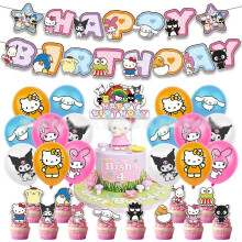 Kawaii Hello Kitty Kuromi Birthday Balloon Set Kit Decorations Birthday Party Supplies Birthday Banner Cake Toppers Balloons