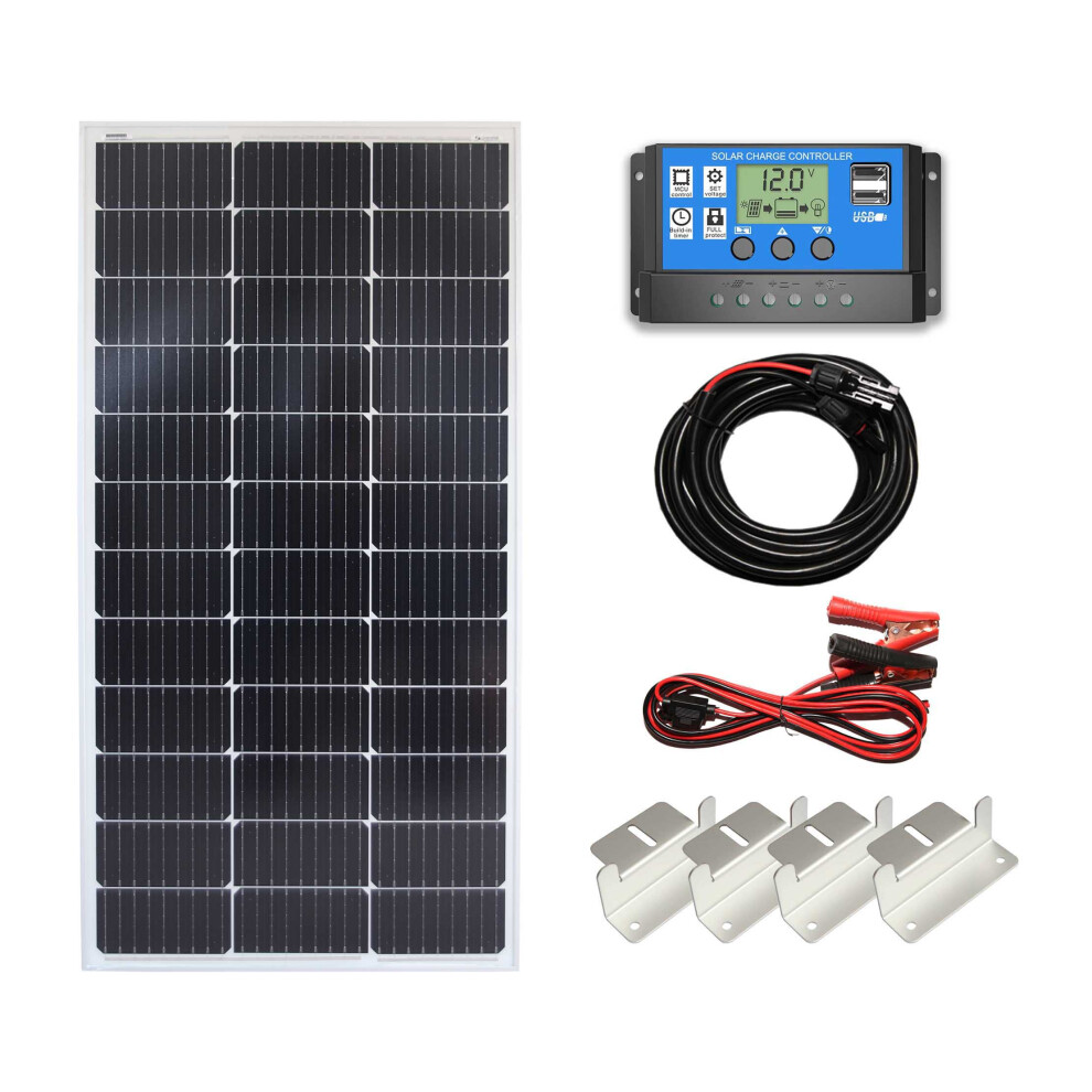 (100w Mono PWM Kit 12v) Lowenergie Mono Solar Panel Battery Charging Kit with Charger Controller & Mounting Bracket Set. For Caravans, Motorhomes, Boats