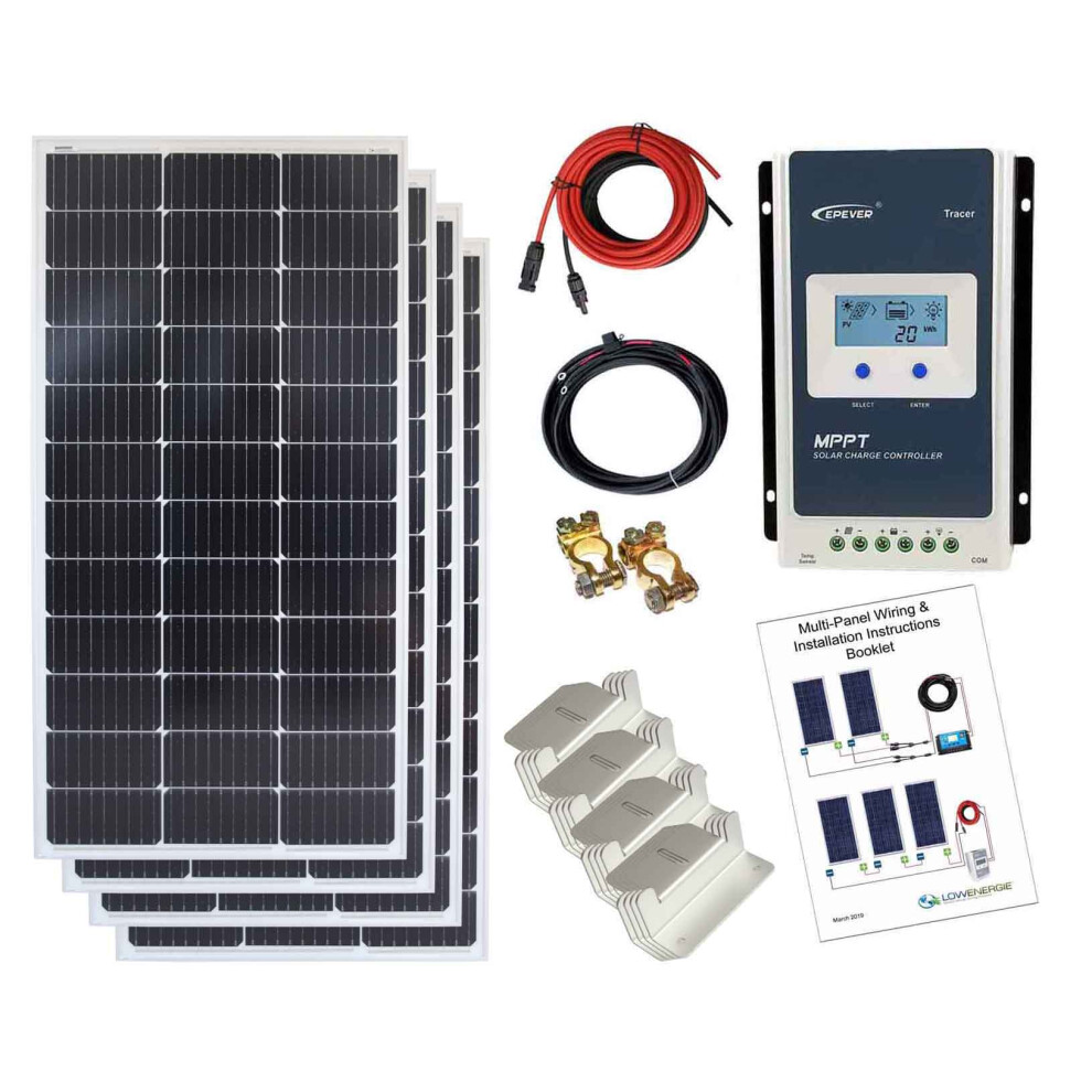 (4 x 100w = 400w Mono MPPT Kit 24V) Lowenergie Mono Solar Panel Battery Charging Kit with Charger Controller & Mounting Bracket Set. For Caravans, Motorhomes, Boats