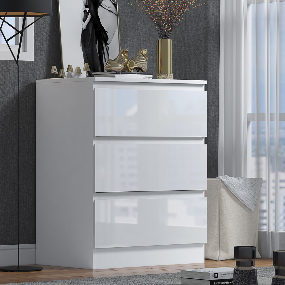 (Gloss White) 3 Drawer Chest Of Drawers Bedside Table Nightstand