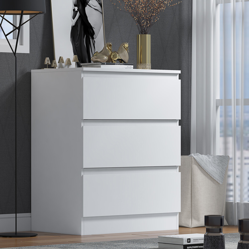 (Matt White) 3 Drawer Chest Of Drawers Bedside Table Nightstand
