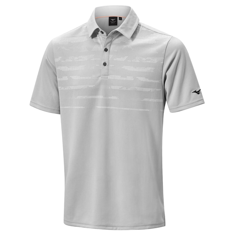 (S, Grey) Mizuno Mens 2021 Breath Thermo Winter Jacquard Stretch Golf Polo Shirt