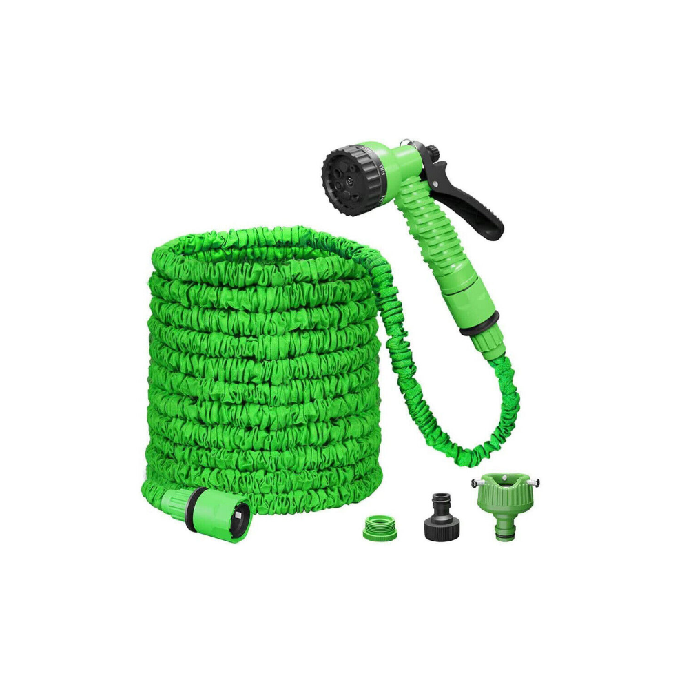 (Green, 75ft) 200FT HEAVY DUTY EXPANDABLE GARDEN HOSE FLEXIBLE PIPE 7 PATTERN SPRAY GUN WATER