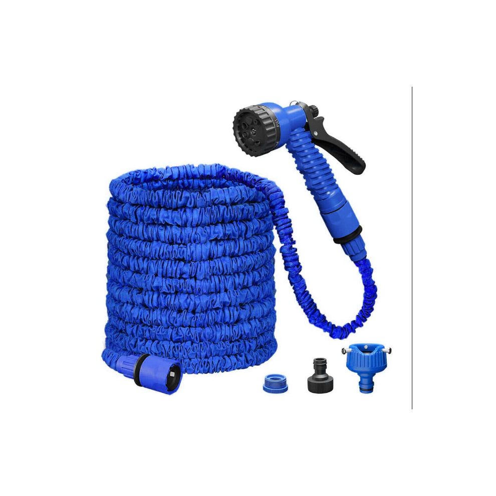 (, 200Ft) 200Ft Heavy Duty Expandable Garden Hose Flexible Pipe 7 Pattern Spray Gun Water Blue