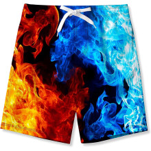 (Blue-red, 13-14 Years Plus) Boys Swimming Trunks Kids Summer 3d Print Swim Shorts Funky Uv Protection Quick Dry Loose Beach Shorts With Pockets 7-14 Years Raoliang