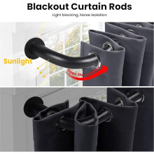 (Blackout Matt Black, 160-300 cm (63" - 118" In).) Extendable Metal Curtain Poles Curtain Rods & Hold Backs Pair with Rings Finials & Rod Fittings