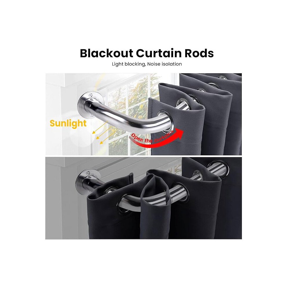 (Blackout Chrome, 160-300 cm (63" - 118" In).) Extendable Metal Curtain Poles Curtain Rods & Hold Backs Pair with Rings Finials & Rod Fittings-image-OPC-PDSZR96-NEW
