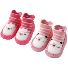 (B, 12CM) 2 Pairs Of Baby Socks Toddler Slippers Cotton Warm Shoes Soft Sole Non Slip