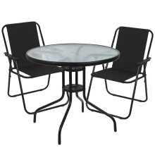 (2, Black) Garden Table & Folding Deck Chairs Set 2 4 Seater