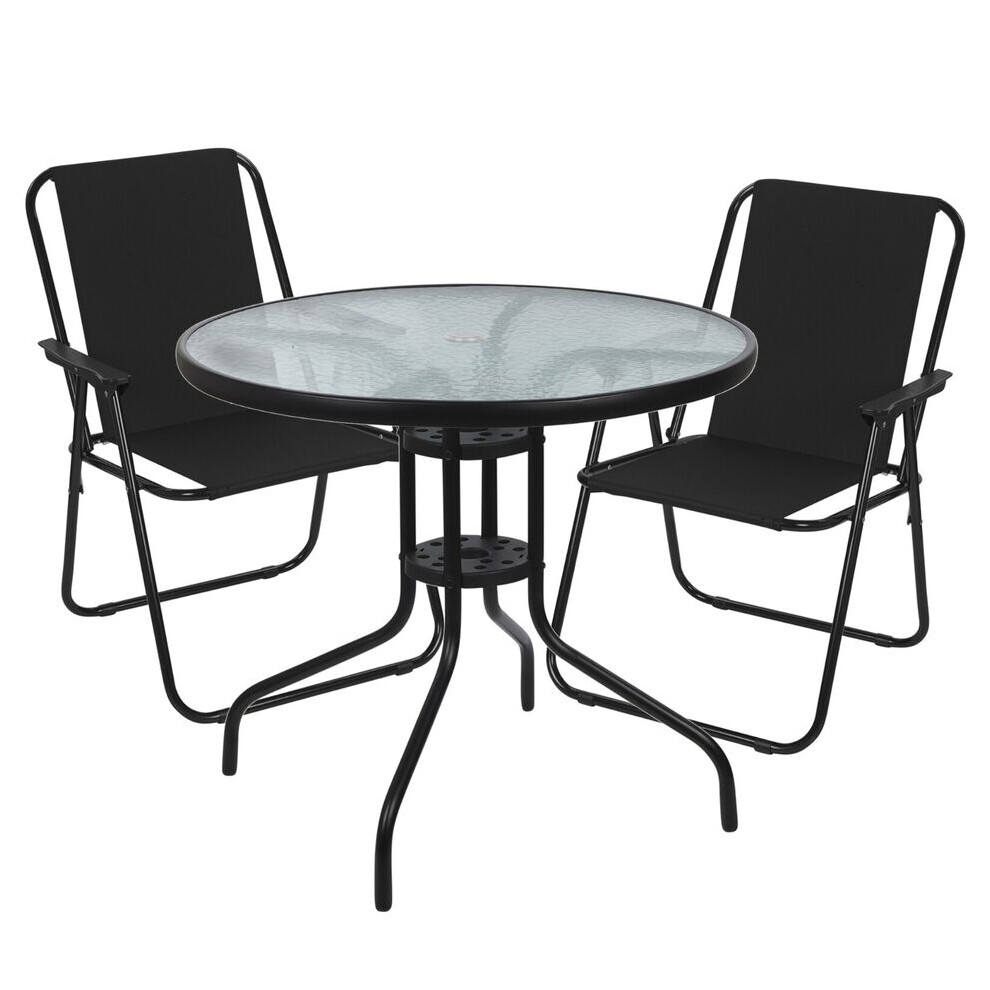 (2, Black) Garden Table & Folding Deck Chairs Set 2 4 Seater