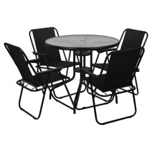 (4, Black) Garden Table & Folding Deck Chairs Set 2 4 Seater