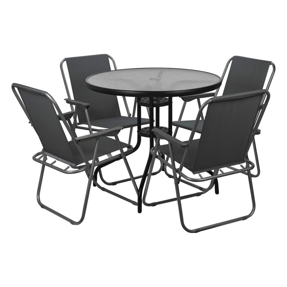 (4, Grey) Garden Table & Folding Deck Chairs Set 2 4 Seater