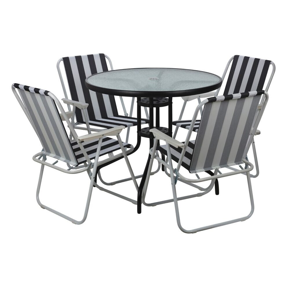 Urbn Living (4, White & Black Stripes Chairs) Garden Table & Folding Deck Chairs Set 2 4 Seater White,Black