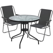 (2, Grey) Garden Table & Folding Deck Chairs Set 2 4 Seater