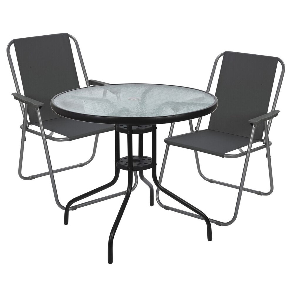 Urbn Living (2, ) Garden Table & Folding Deck Chairs Set 2 4 Seater Grey