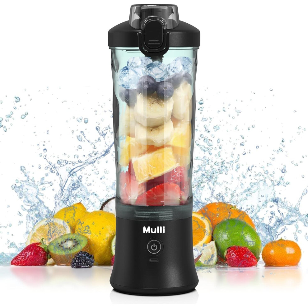(20oz, Elegant Black) Portable Blender, USB Personal Blender for Shakes and Smoothies, Mini Blender with Travel Lid for Home/Kitchen/Gym
