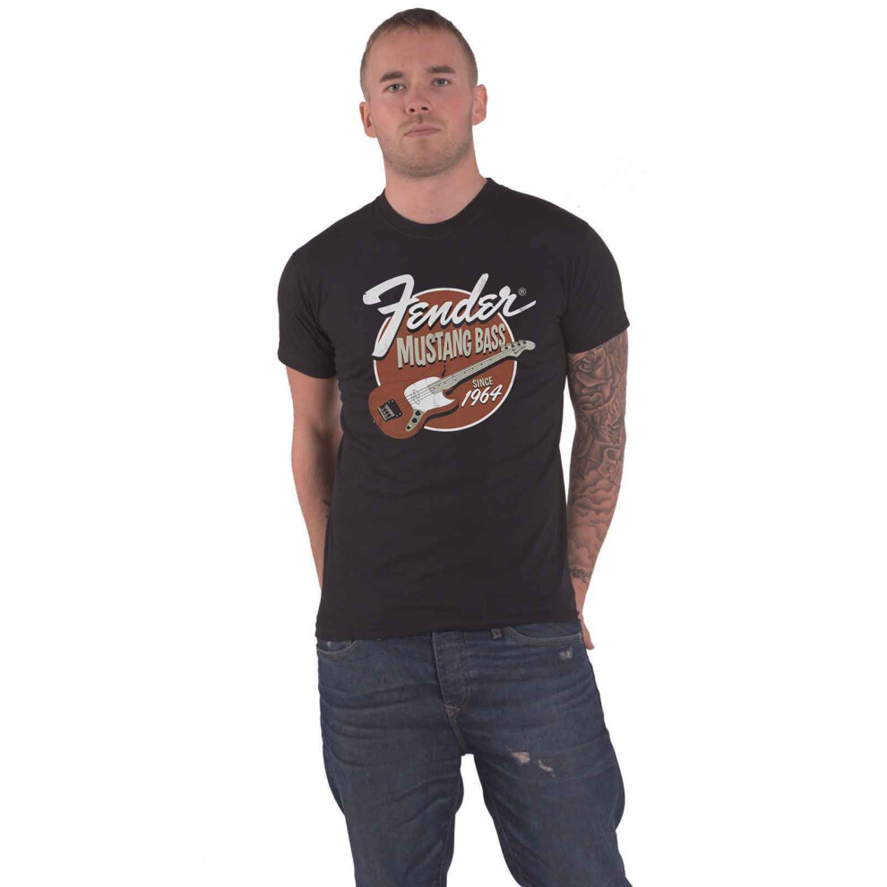 (M, Black) Fender T Shirt Mustang Bass Logo new Official Mens Black