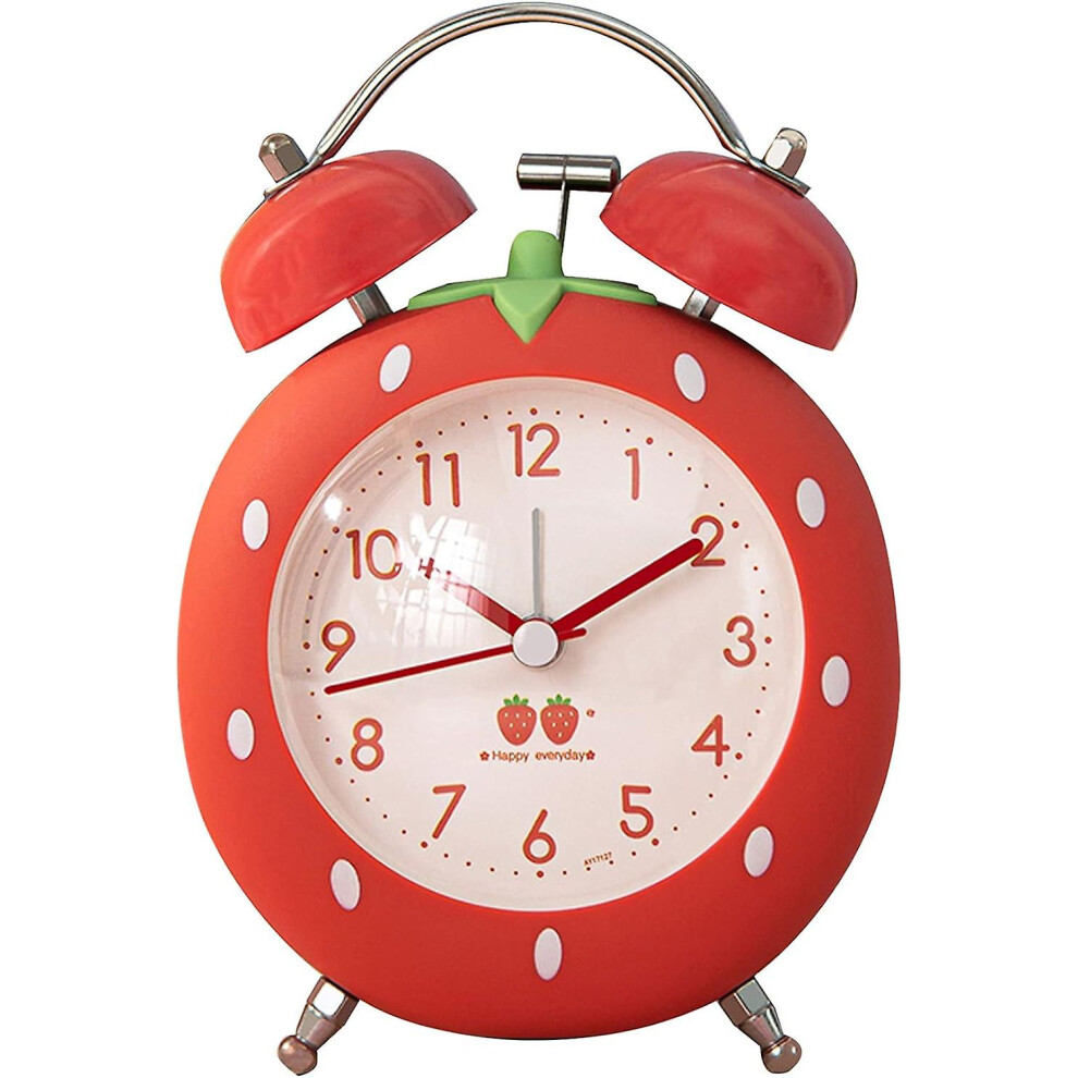 Strawberry Alarm Clock For Kids, Cute Alarm Clock For Heavy Sleepers With Backlight,Loud Twin Bell Alarm Clock For Bedroom Decoration (Red) Red