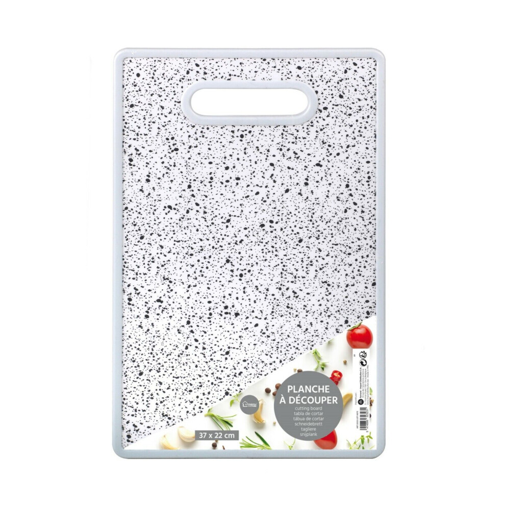 (37cm x 22cm - White) Black & White Speckled Marble Effect Chopping Board Cutting Board Kitchen Plasti