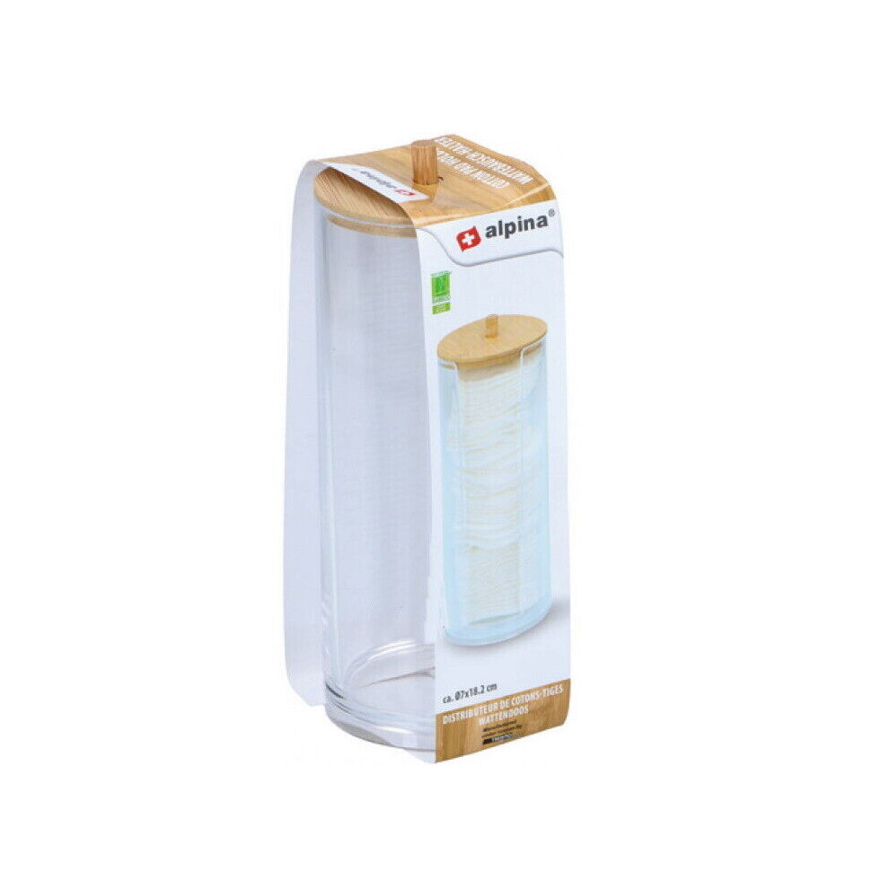 (Cotton Pad Dispenser) Bamboo Cosmetic Organiser Cotton Bud Swab Pad Makeup Holder Jar Dispenser Storag