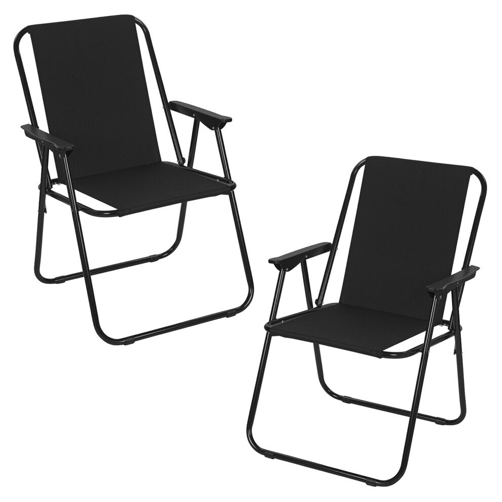 (2, Black) Garden Patio Metal Folding Spring Deck Chairs