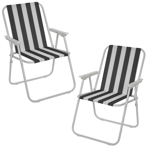URBN Living (2, Black & White Stripe) Garden Patio Metal Folding Spring Deck Chairs