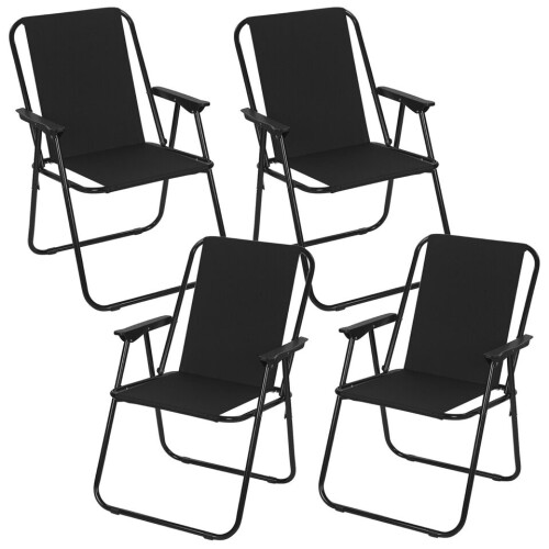 URBN Living (4, Black) Garden Patio Metal Folding Spring Deck Chairs