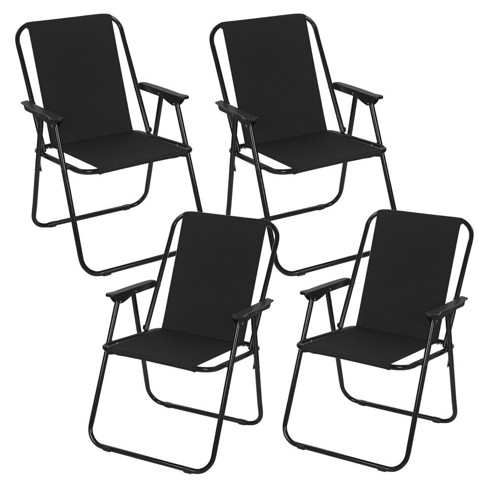 (4, Black) Garden Patio Metal Folding Spring Deck Chairs