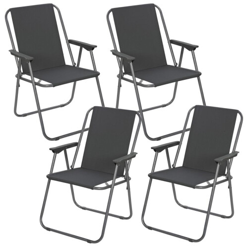 URBN Living (4, Grey) Garden Patio Metal Folding Spring Deck Chairs