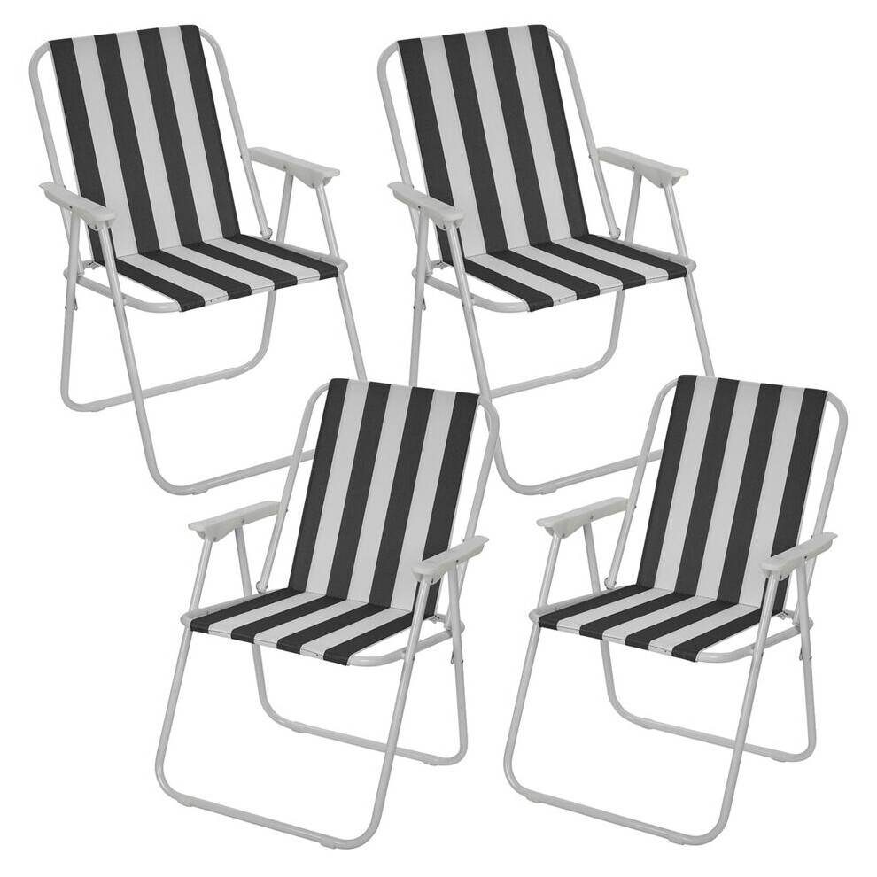 (4, Black & White Stripe) Garden Patio Metal Folding Spring Deck Chairs-image-OPC-PDT29QP-NEW