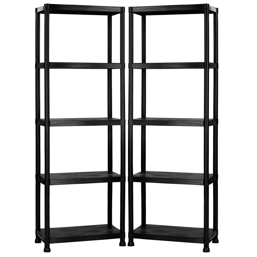 2x Oypla 5 Tier Black Plastic Heavy Duty Shelving Racking Storage Unit