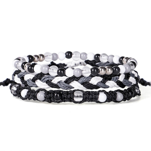 Black hand woven wax string bracelet trinket