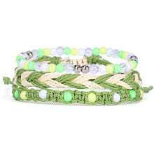 Green hand woven wax string bracelet trinket