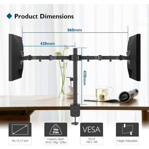 Support ergonomique pour écran LCD LED de 13 à 27 pouces pour bureau 2