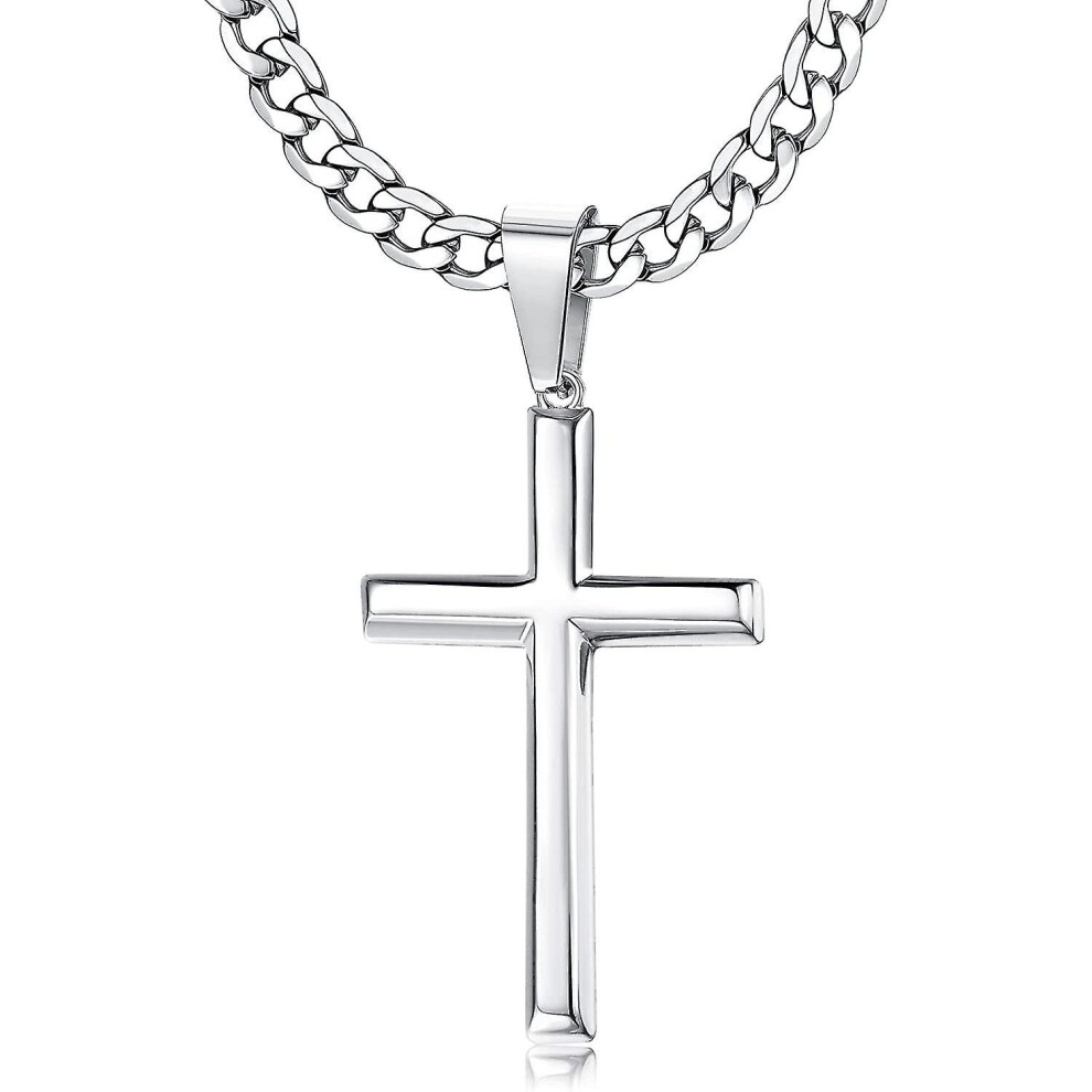 925 Sterling Silver Cross Pendant Necklace For Men Women 5mm Stainless Steel Diamond-cut Cuban Chain Cross Necklace Mens Womens 41/46/51/56/61/71/76cm