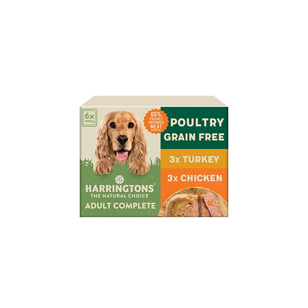Harringtons Complete Wet Tray Grain Free Hypoallergenic Adult Dog Food Poultry Pack 6X400g - Turkey & Chicken - Made With All Natural Ingredients