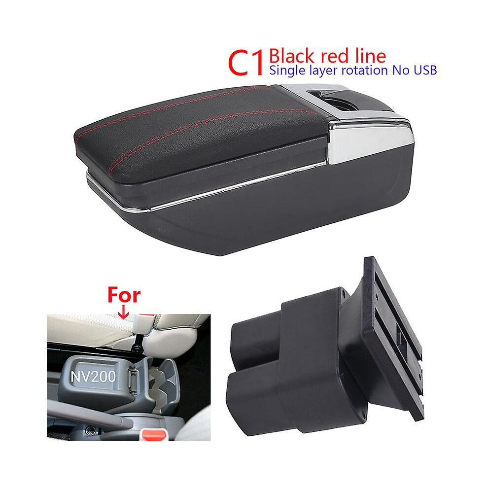 (C1 No Usb) Car Armrest For Nissan Nv200 Evalia Armrest Box 2019 2011 2013 2014 2015 2016 Retrofit Parts Interior Storage Box Accessories Black/Red 9033322857183
