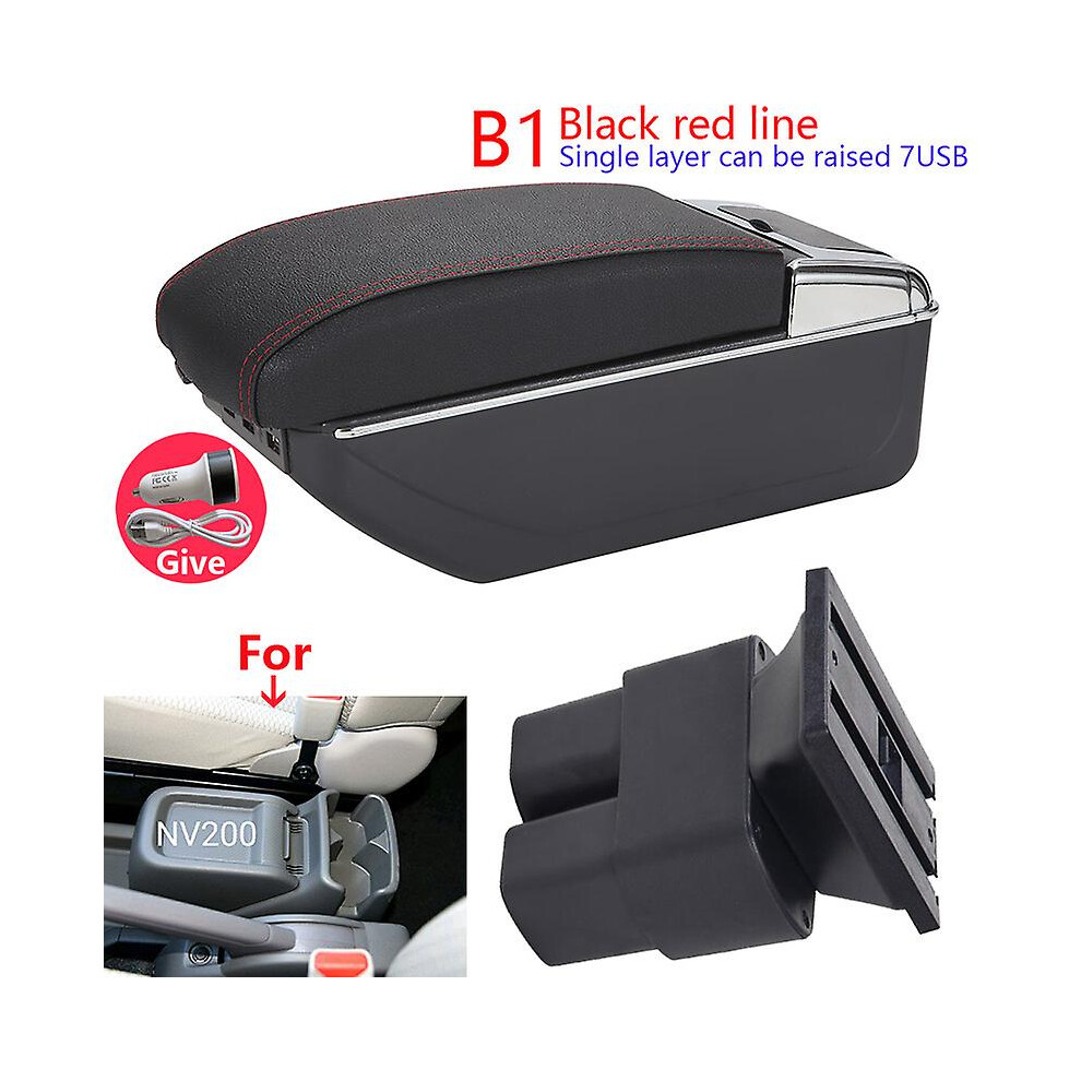 (B1 7Usb) Car Armrest For Nissan Nv200 Evalia Armrest Box 2019 2011 2013 2014 2015 2016 Retrofit Parts Interior Storage Box Accessories Black/Red 9033322857190