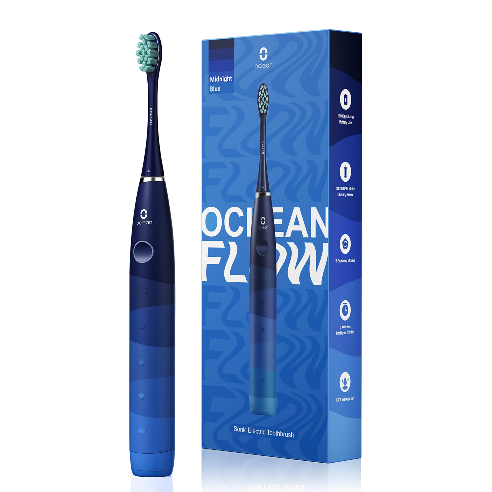 Oclean Flow, Sonic Electric Toothbrush, 5 Modes With Whitening, 180 Days Battery Life, 2 Min Timer & 30S Reminder, Ipx7 Â Blue