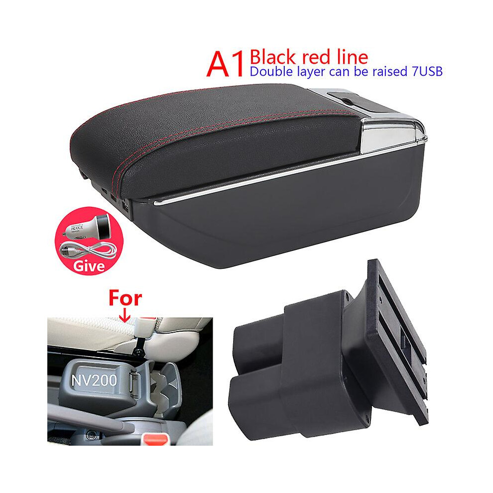 (A1 7Usb) Car Armrest For Nissan Nv200 Evalia Armrest Box 2019 2011 2013 2014 2015 2016 Retrofit Parts Interior Storage Box Accessories Black/Red 9033322857220