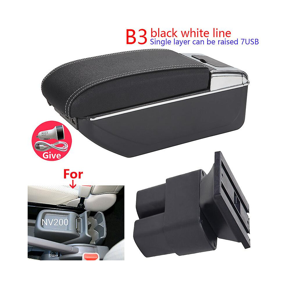 (B3 7Usb) Car Armrest For Nissan Nv200 Evalia Armrest Box 2019 2011 2013 2014 2015 2016 Retrofit Parts Interior Storage Box Accessories Black/White 9033322857268