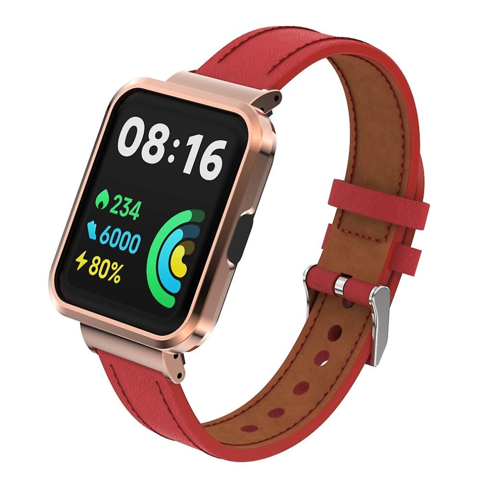 (Red) Leather Watch Band For Xiaomi Mi Watch Lite / Mi Watch For Xiaomi Mi Watch Lite / Mi Watch Red 9158807338565