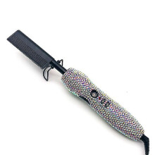 (Black, UK) Crystal Pressing Hot Comb Electric Ceramic Pressing Comb High Heat Hot Comb 2 In 1 Hot Comb Straightener