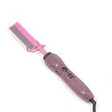 (Pink, EU) Crystal Pressing Hot Comb Electric Ceramic Pressing Comb High Heat Hot Comb 2 In 1 Hot Comb Straightener